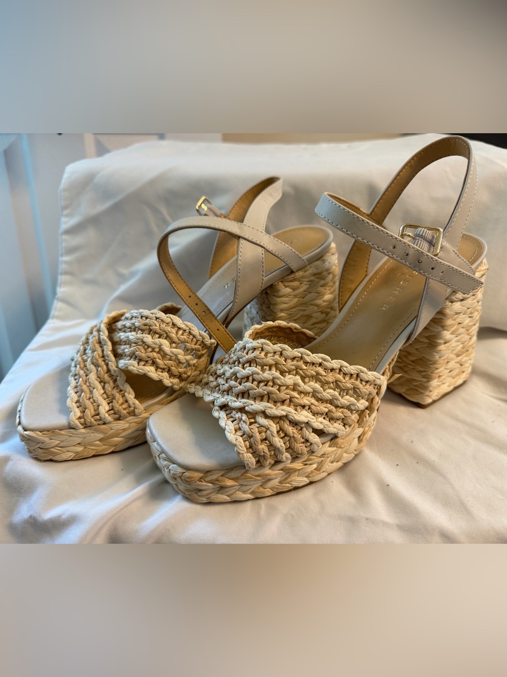 Marc Fisher Cream Braided Espadrille Wedge Sandals